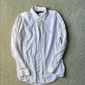 Men's Ralph Lauren White Linen Button Down Shirt